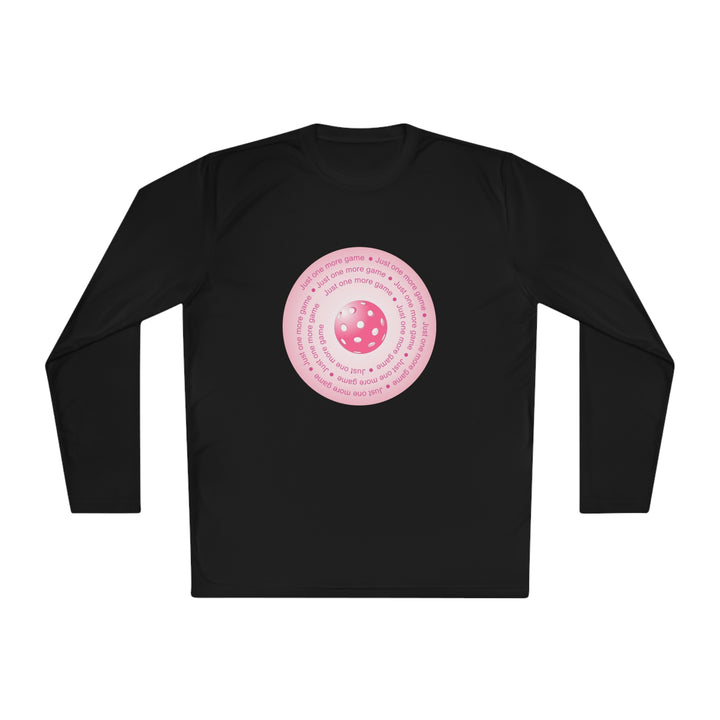 Just One More Game-Pink Unisex Moisture-Wicking Long Sleeve Tee - Great Pickleball Stuff