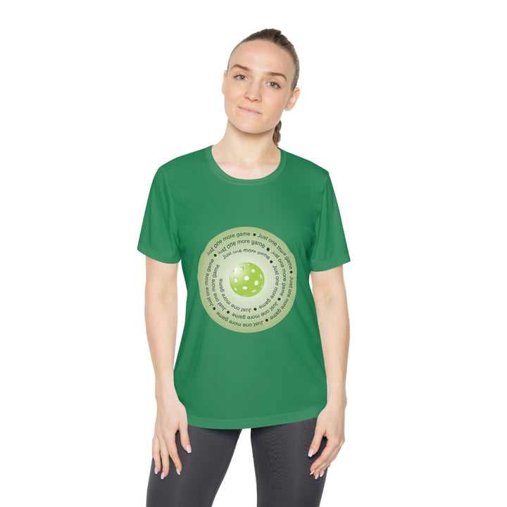 Just One More Game-Green Women's Moisture-Wicking T-Shirt - Great Pickleball Stuff