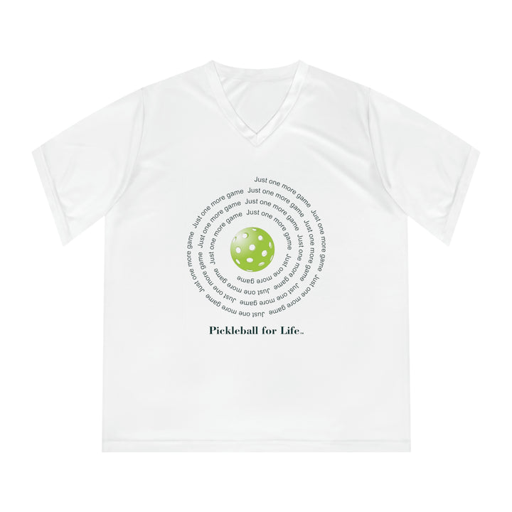 Just One More Game-Spiral Women's Moisture-Wicking V-Neck T-Shirt - Great Pickleball Stuff