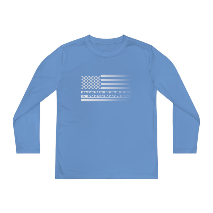 Pickleball Flag Transparent (Faded) Youth Long Sleeve Moisture-Wicking T-Shirt - Great Pickleball Stuff