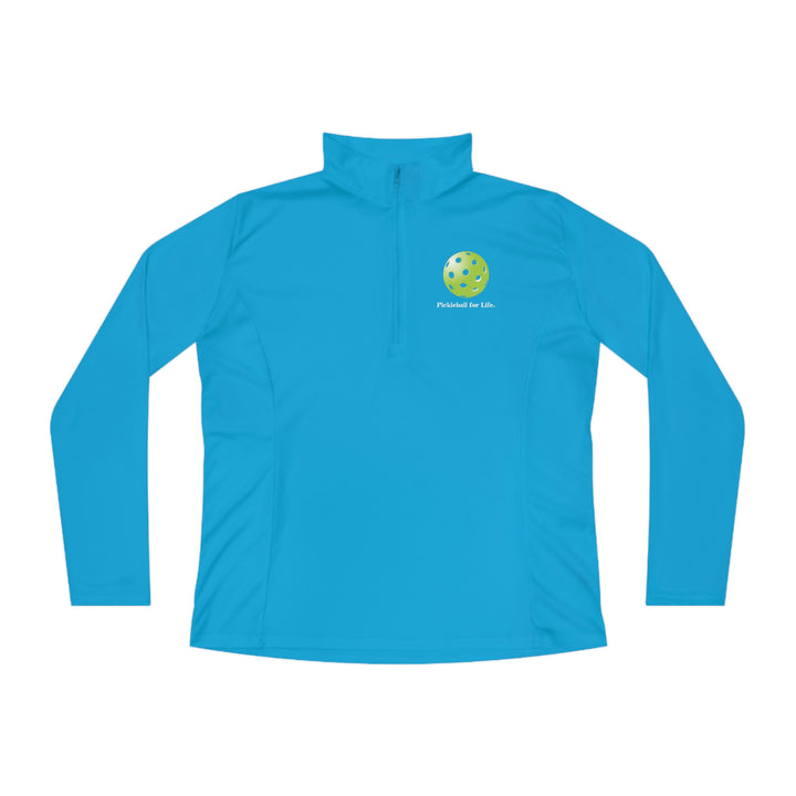 Pickleball for Life-Green Women's Moisture-Wicking Quarter-Zip Pullover - Great Pickleball Stuff