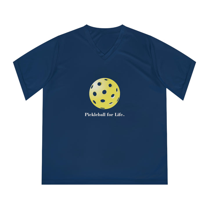 Pickleball for Life-Yellow Women's Moisture-Wicking V-Neck T-Shirt - Great Pickleball Stuff