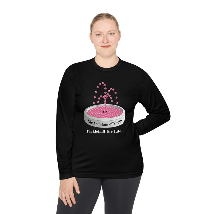 The Pickleball Fountain-Pink Unisex Moisture-Wicking Long Sleeve Tee - Great Pickleball Stuff