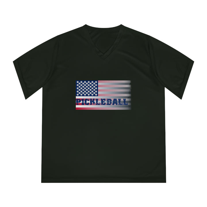 Pickleball Flag (Faded) Women's Moisture-Wicking V-Neck T-Shirt - Great Pickleball Stuff