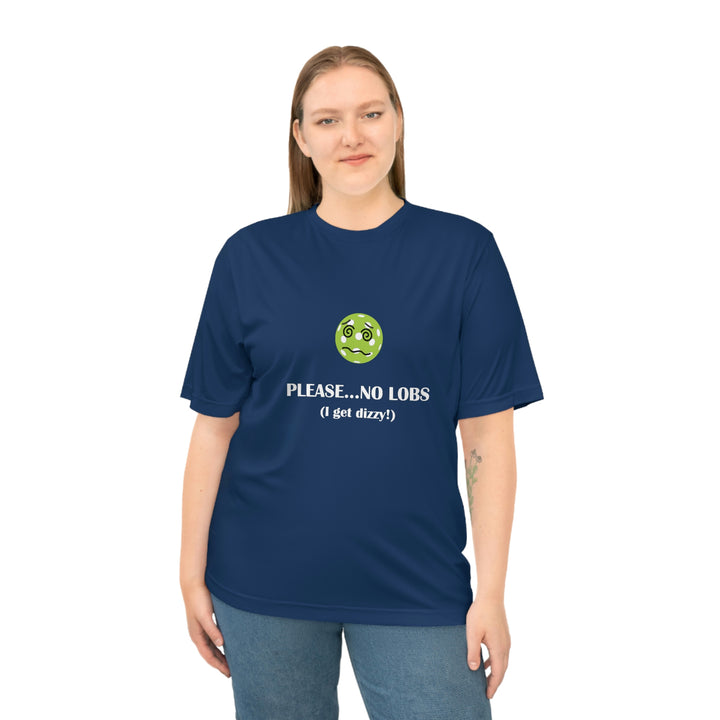 Please No Lobs-I Get Dizzy Unisex Moisture-Wicking T-Shirt - Great Pickleball Stuff