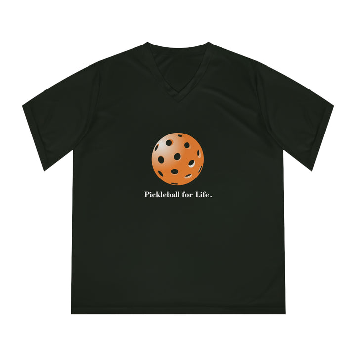 Pickleball for Life-Orange Women's Moisture-Wicking V-Neck T-Shirt - Great Pickleball Stuff