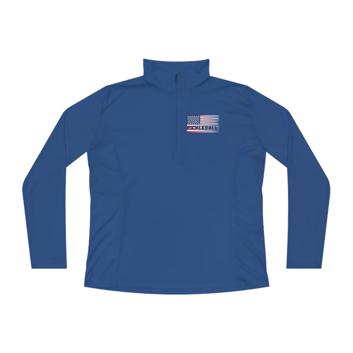 Pickleball Flag (Faded) Women's Moisture-Wicking Quarter-Zip Pullover - Great Pickleball Stuff