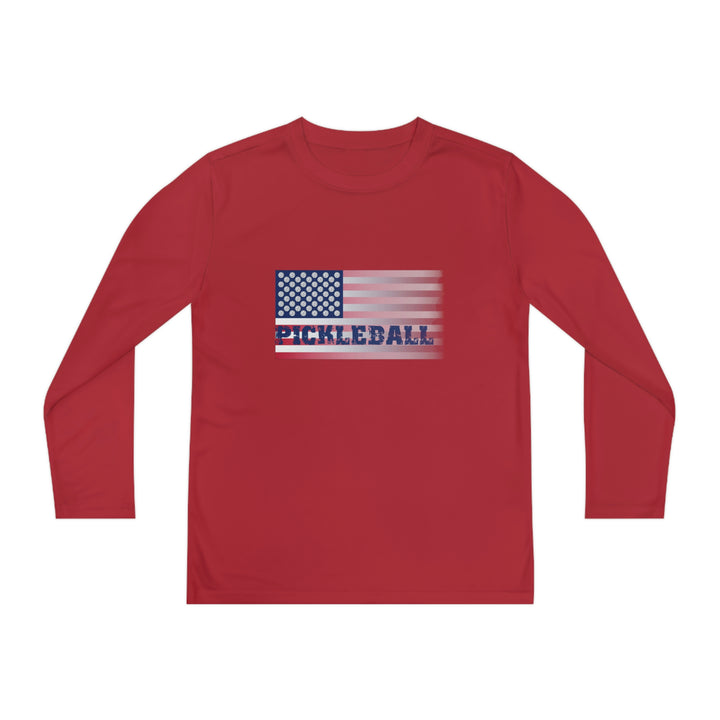 Pickleball Flag (Faded) Youth Long Sleeve Moisture-Wicking T-Shirt - Great Pickleball Stuff