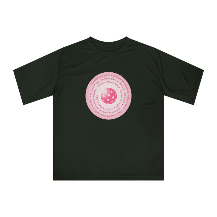 Just One More Game-Pink Unisex Moisture-Wicking T-Shirt - Great Pickleball Stuff