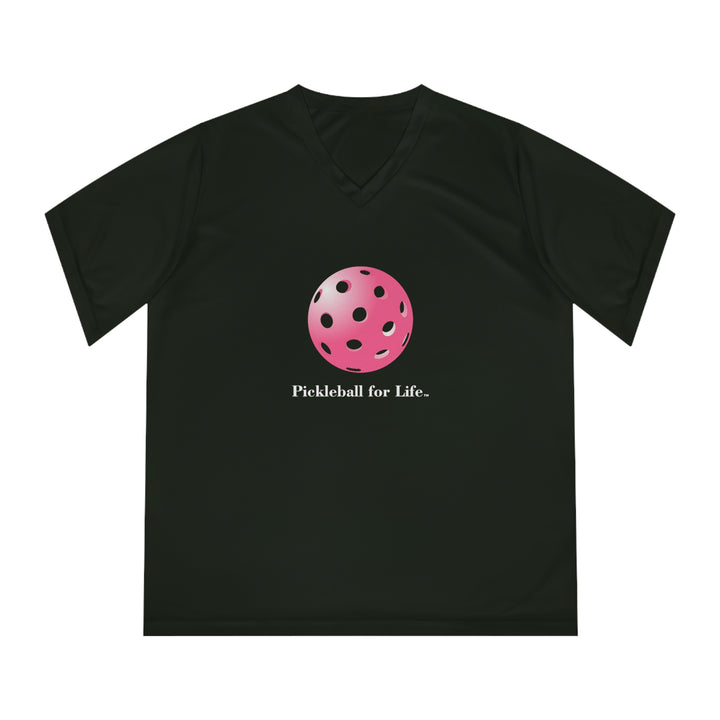 Pickleball for Life-Pink Women's Moisture-Wicking V-Neck T-Shirt - Great Pickleball Stuff