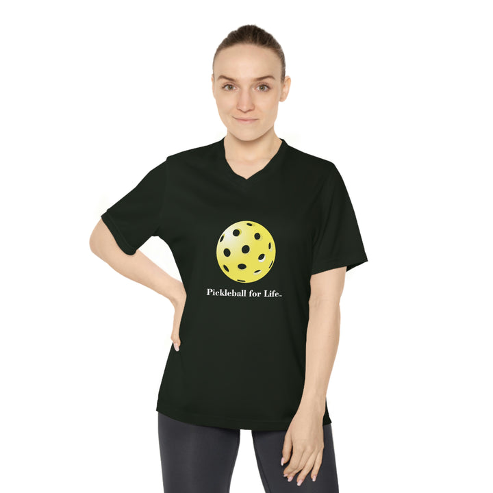 Pickleball for Life-Yellow Women's Moisture-Wicking V-Neck T-Shirt - Great Pickleball Stuff