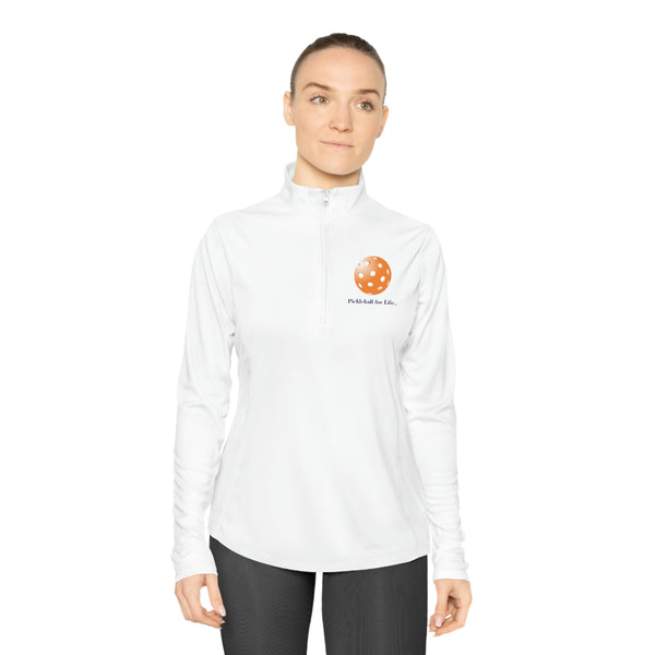 Pickleball for Life-Orange Women's Moisture-Wicking Quarter-Zip Pullover - Great Pickleball Stuff