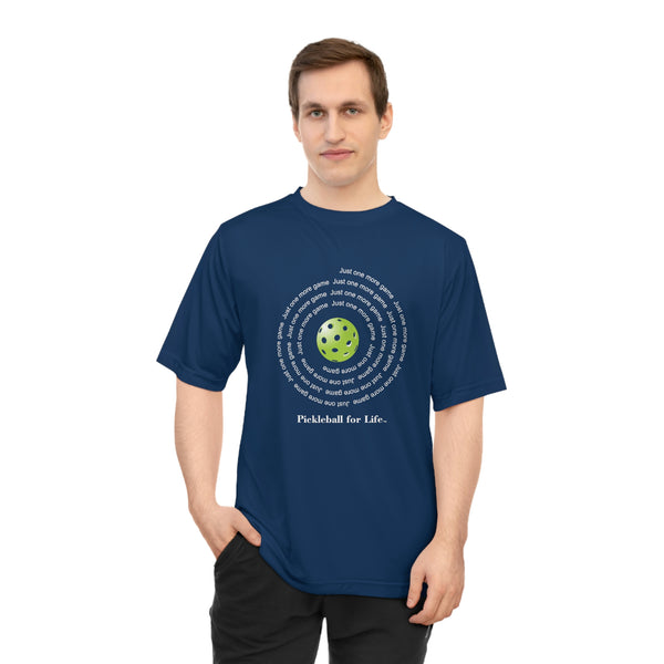 Just One More Game-Spiral Unisex Moisture-Wicking T-Shirt - Great Pickleball Stuff