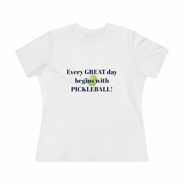 Every Great Day Begins with Pickleball! Women's Relaxed-Fit T-shirt - Great Pickleball Stuff