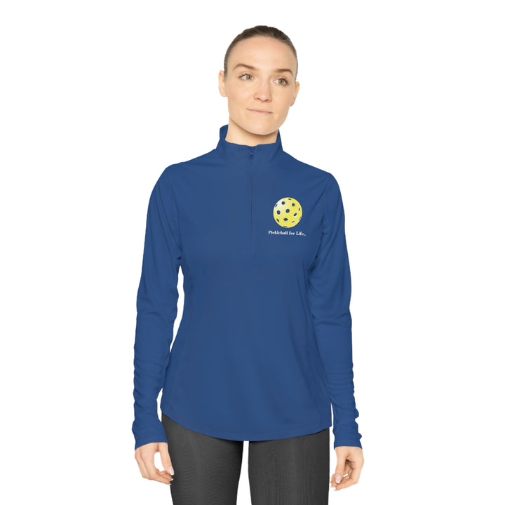 Pickleball for Life-Yellow Women's Moisture-Wicking Quarter-Zip Pullover - Great Pickleball Stuff