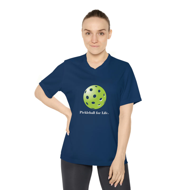 Pickleball for Life-Green Women's Moisture-Wicking V-Neck T-Shirt - Great Pickleball Stuff