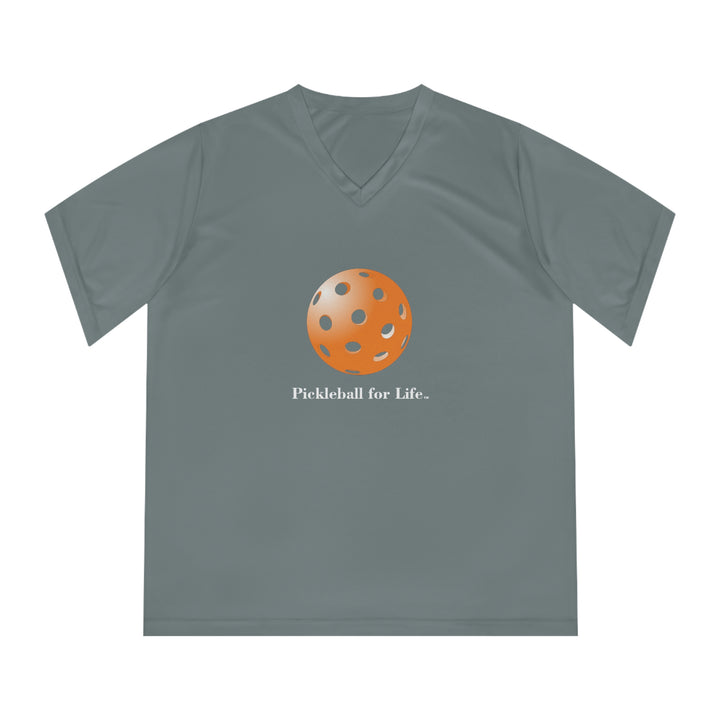 Pickleball for Life-Orange Women's Moisture-Wicking V-Neck T-Shirt - Great Pickleball Stuff