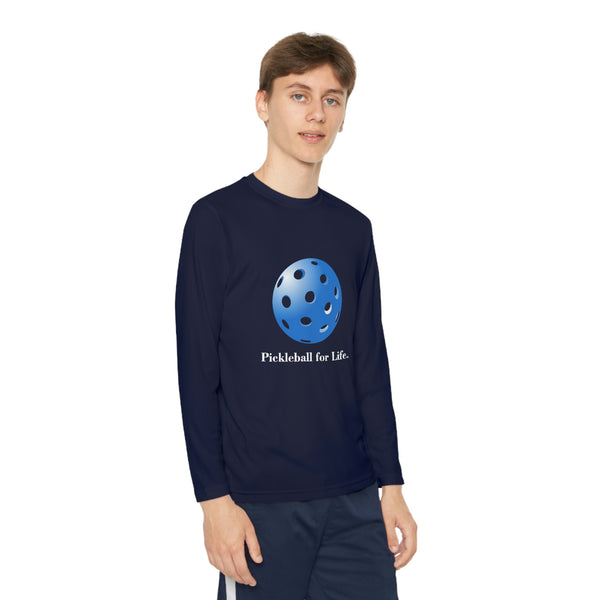 Pickleball for Life-Blue Youth Long Sleeve Moisture-Wicking T-Shirt - Great Pickleball Stuff