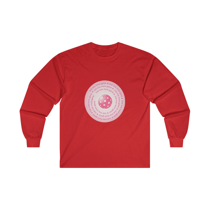 Just One More Game-Pink Ultra Cotton Long Sleeve Tee - Great Pickleball Stuff