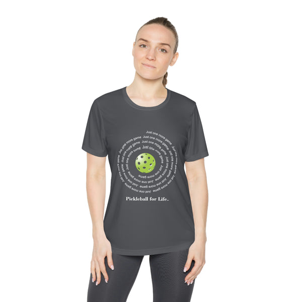 Just One More Game-Spiral Women's Moisture-Wicking T-Shirt - Great Pickleball Stuff