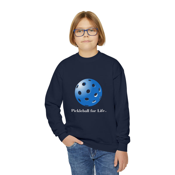 Pickleball for Life-Blue Youth Crewneck Sweatshirt - Great Pickleball Stuff