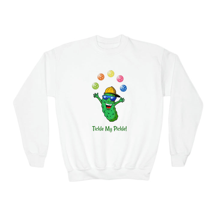 Tickle My Pickle Juggler Youth Crewneck Sweatshirt - Great Pickleball Stuff