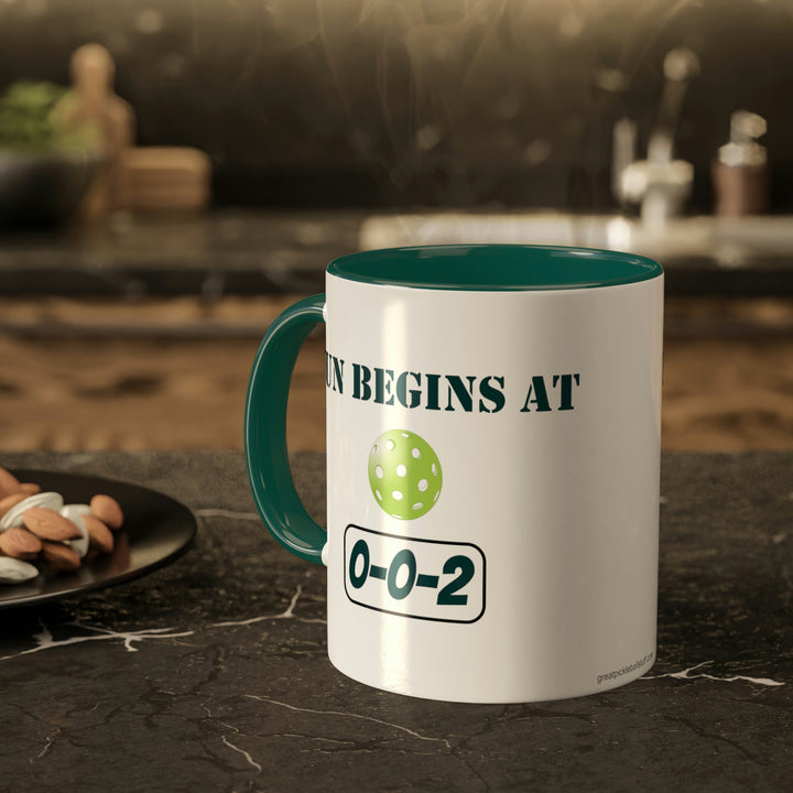 Fun Begins at 0-0-2 Coffee Mug-Great Pickleball Stuff