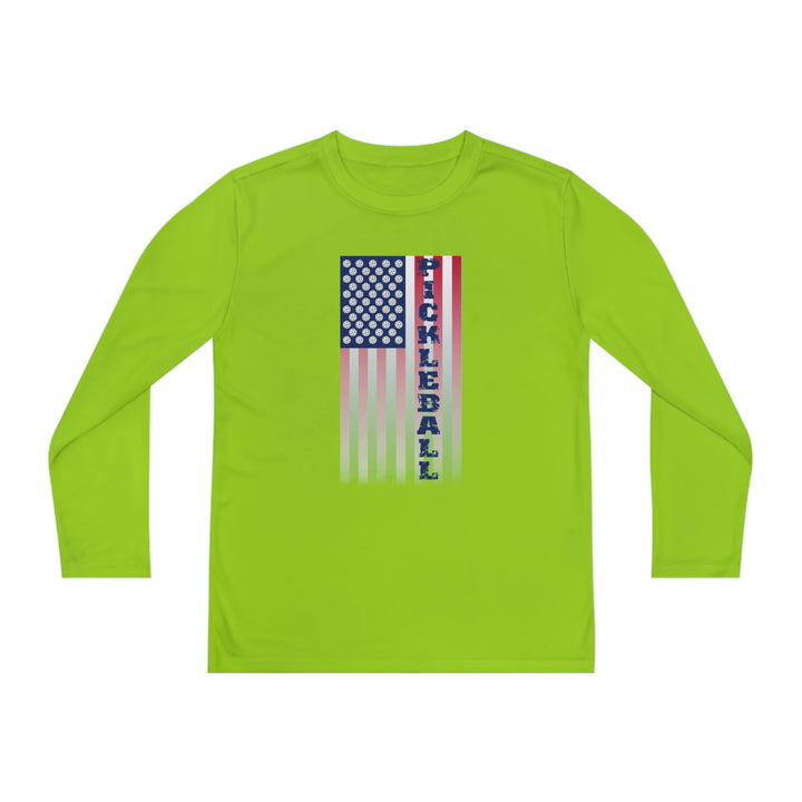 Pickleball Flag Vertical-2 (Faded) Youth Long Sleeve Moisture-Wicking T-Shirt - Great Pickleball Stuff