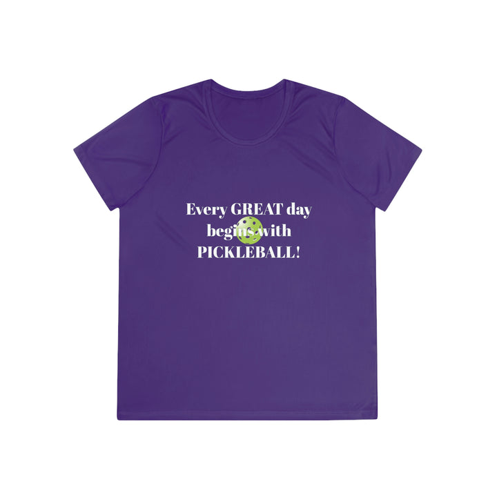 Every Great Day Begins with Pickleball! Women's Moisture-Wicking T-Shirt - Great Pickleball Stuff