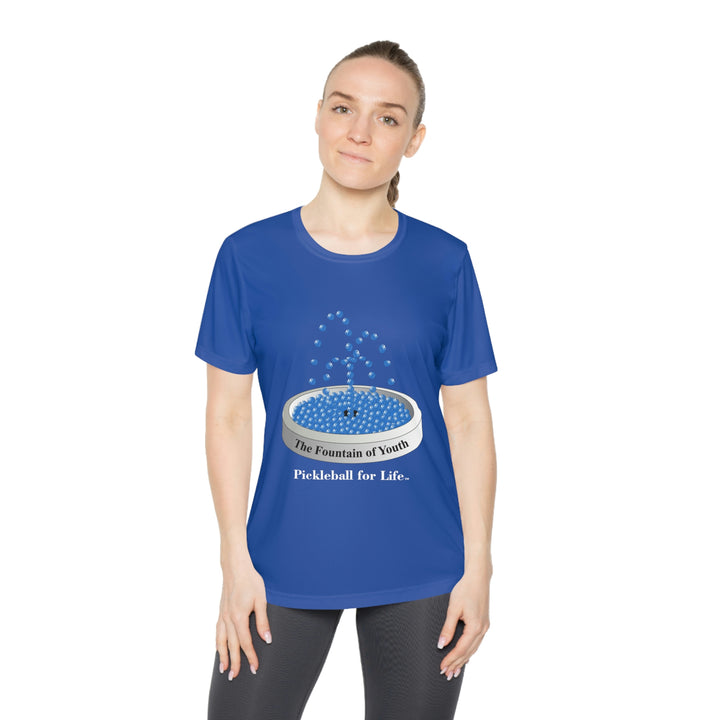 The Pickleball Fountain-Blue Women's Moisture-Wicking T-Shirt - Great Pickleball Stuff