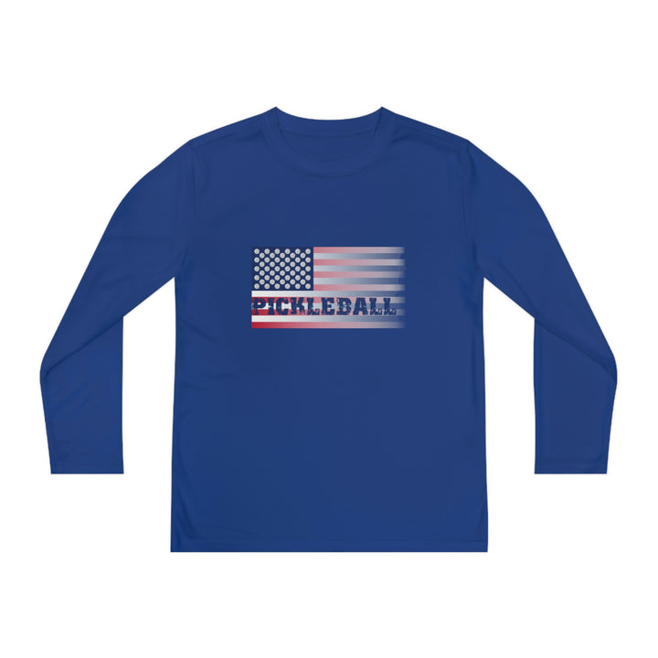 Pickleball Flag (Faded) Youth Long Sleeve Moisture-Wicking T-Shirt - Great Pickleball Stuff