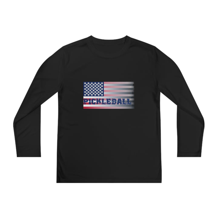 Pickleball Flag (Faded) Youth Long Sleeve Moisture-Wicking T-Shirt - Great Pickleball Stuff