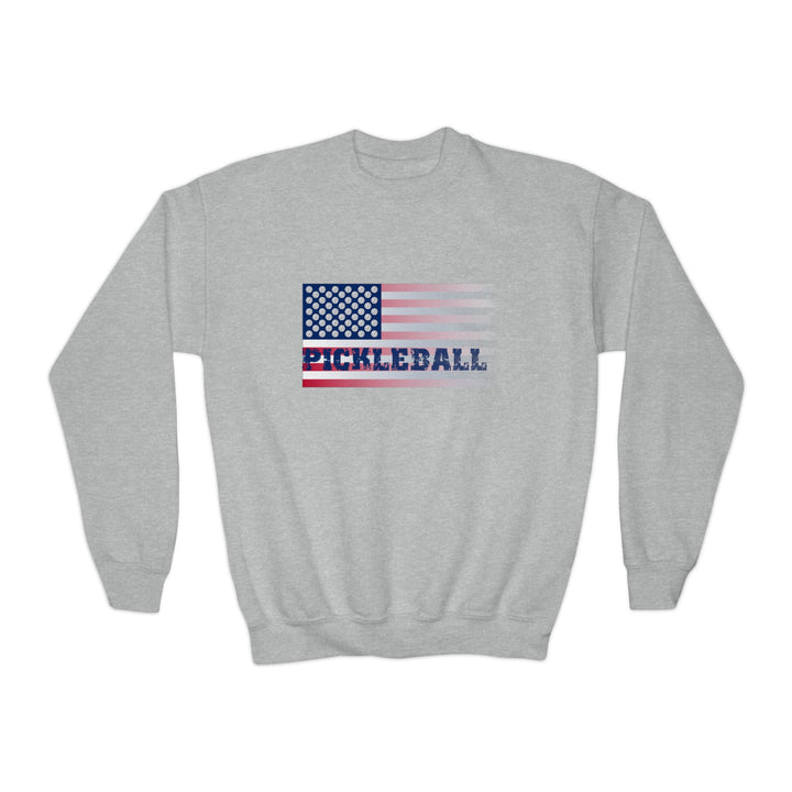 Pickleball Flag (Faded) Youth Crewneck Sweatshirt - Great Pickleball Stuff