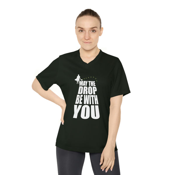 May the Drop Be With You Women's Moisture-Wicking V-Neck T-Shirt - Great Pickleball Stuff