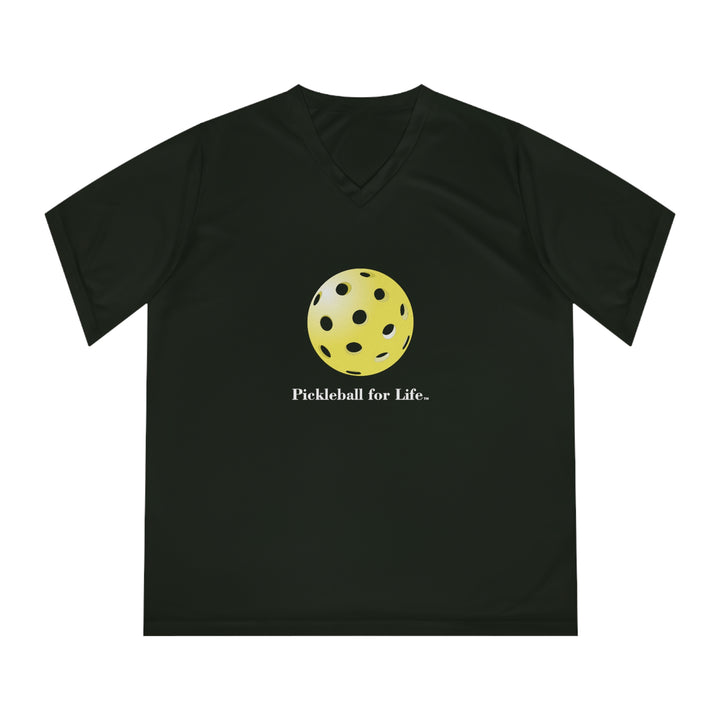 Pickleball for Life-Yellow Women's Moisture-Wicking V-Neck T-Shirt - Great Pickleball Stuff