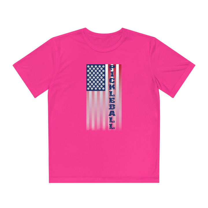 Pickleball Flag Vertical-2 (Faded) Youth Moisture-Wicking T-Shirt - Great Pickleball Stuff