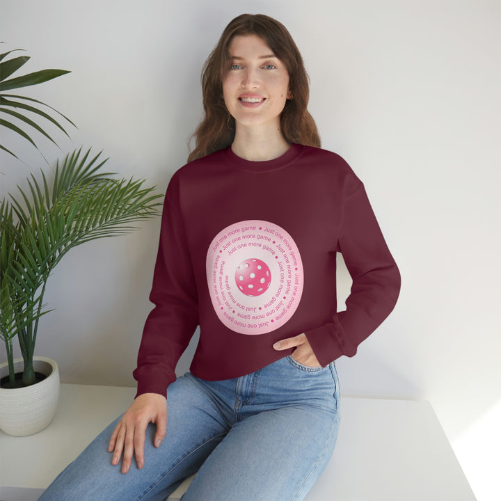 Just One More Game-Pink Unisex Crewneck Sweatshirt - Great Pickleball Stuff