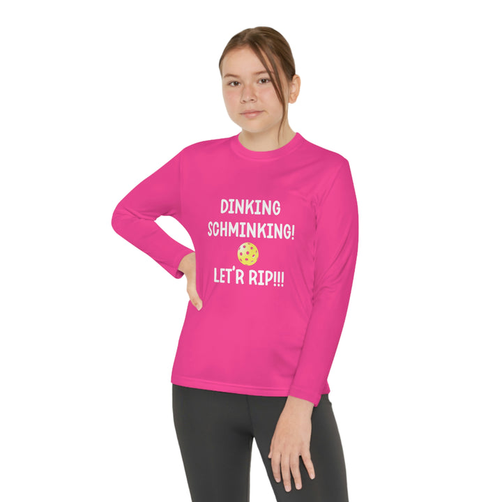 Dinking Schminking Youth Long Sleeve Moisture-Wicking T-Shirt - Great Pickleball Stuff