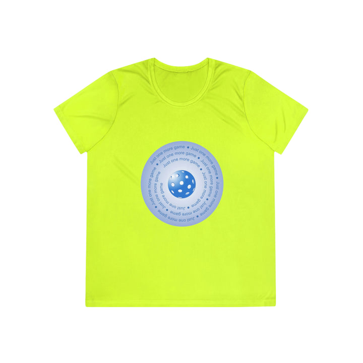 Just One More Game-Blue Women's Moisture-Wicking T-Shirt - Great Pickleball Stuff