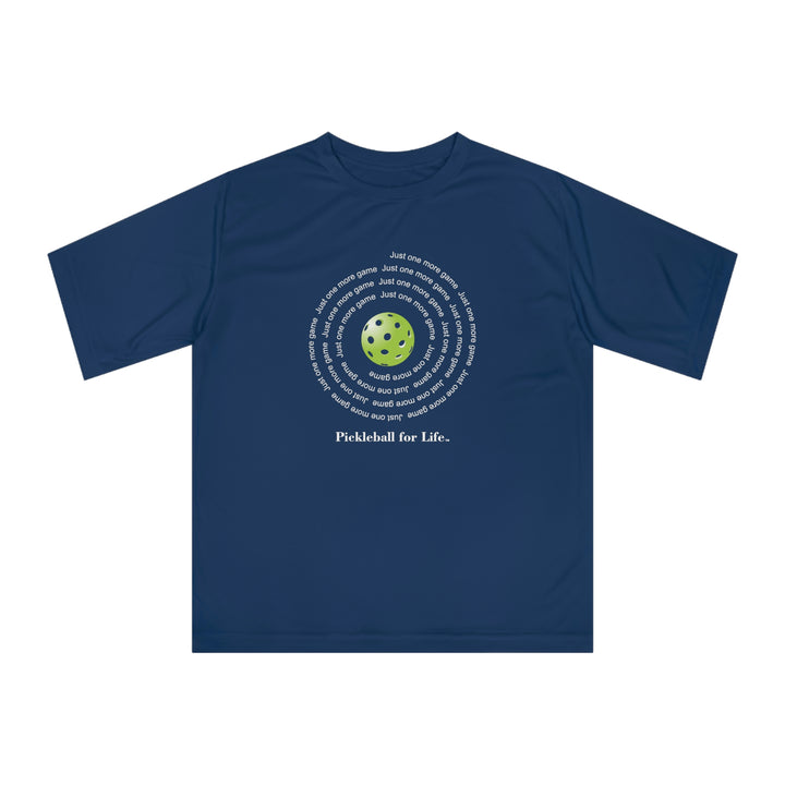 Just One More Game-Spiral Unisex Moisture-Wicking T-Shirt - Great Pickleball Stuff