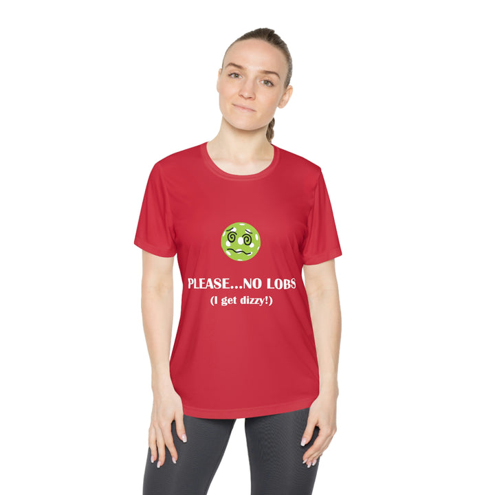 Please No Lobs-I Get Dizzy Women's Moisture-Wicking T-Shirt - Great Pickleball Stuff