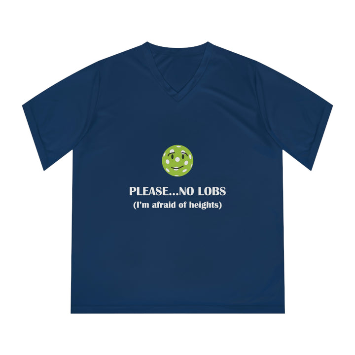 Please No Lobs-I'm Afraid of Heights Women's Moisture-Wicking V-Neck T-Shirt - Great Pickleball Stuff